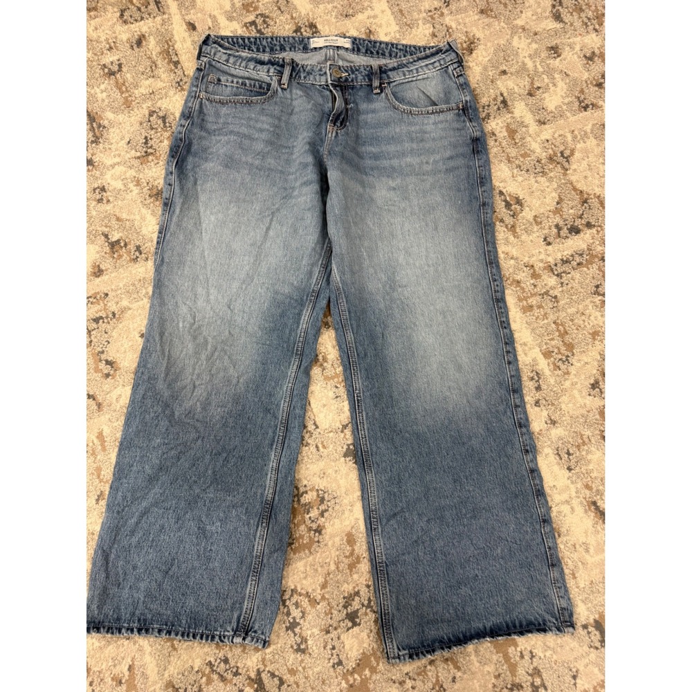 Hollister Low Rise Baggy Jeans Womens 14R W32 Medium Wash Blue Wide Leg Denim